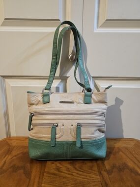 Stone Mountain Leather Two-Tone Cream and Green Women’s Tote Bag